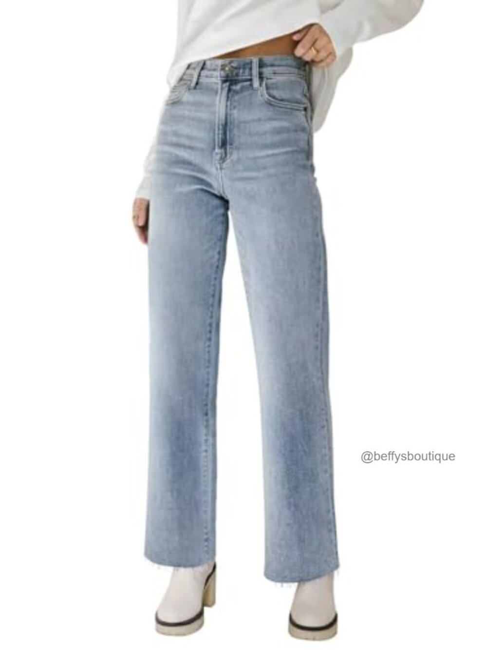 High Waisted Straight Leg Jeans Raw Hem Cropped Denim Pants